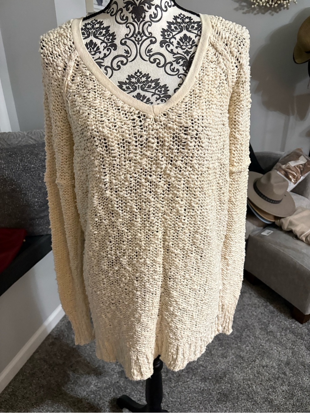Cozy Cream V-Neck Open Knit Women's Sweater from Harley Davidson